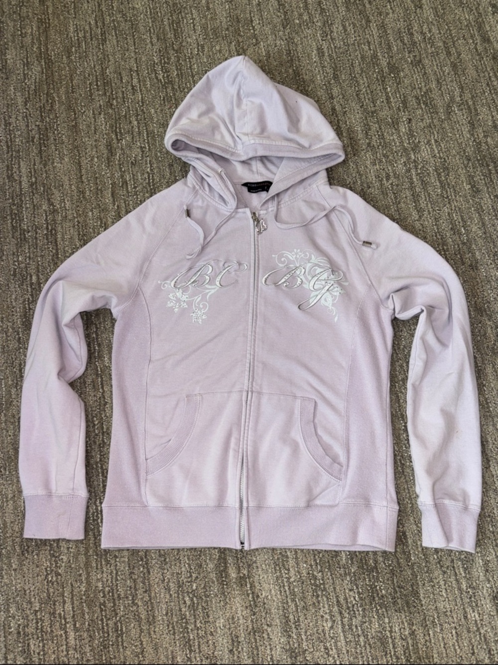 BCBGMaxAzria Lilac Zip-Up Hoodie with Silver Logo